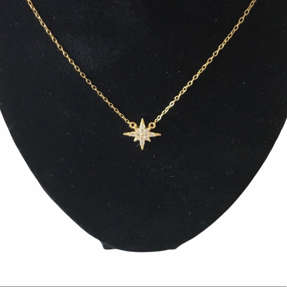 new Pave CZ Cubic Zirconia Polaris Station Necklace ❉ 14KT Gold Plated Silver ❉ - Picture 10 of 14